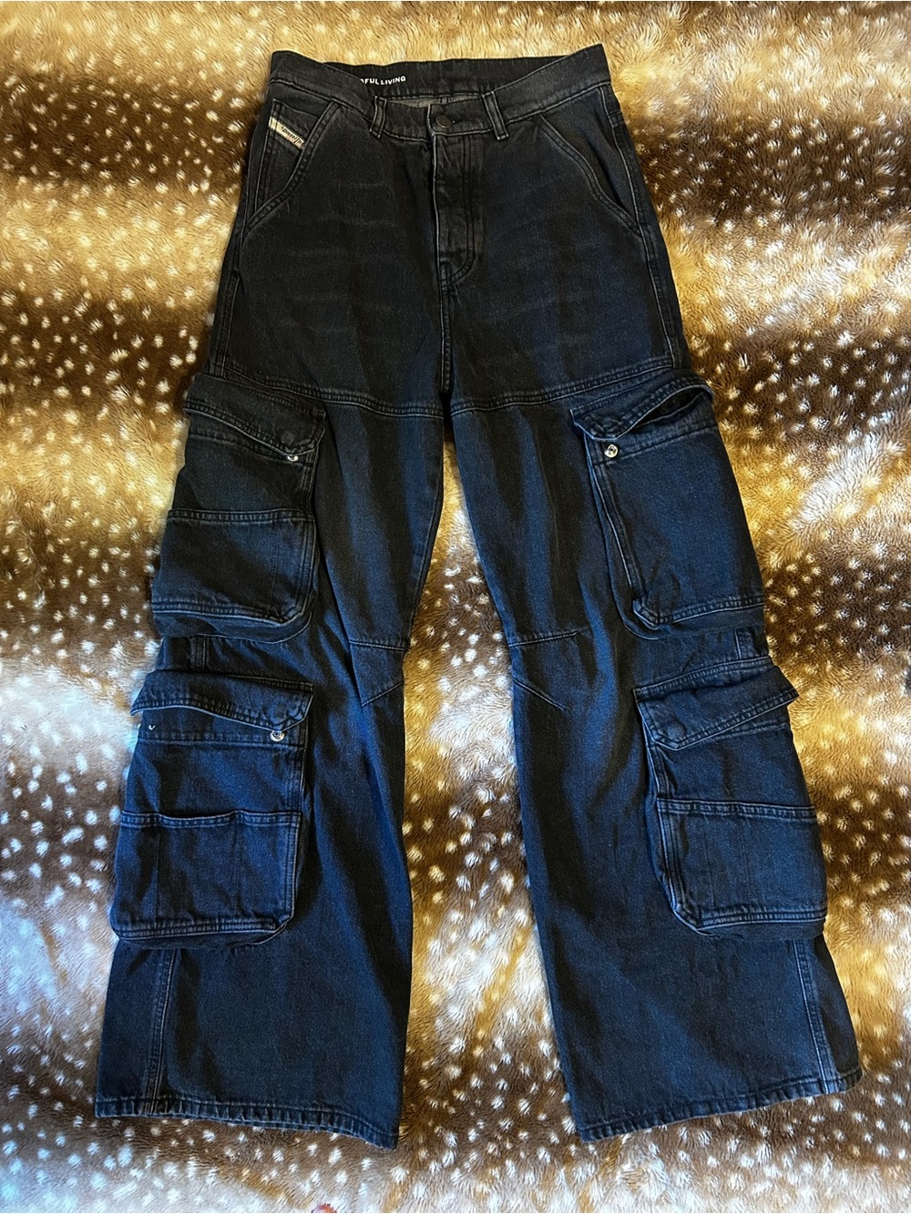 Diesel 1996 D-Sire Black Cargo Jeans 100% Cotton size 25